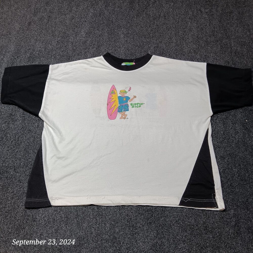 RARE Vintage Blue Pacific Rippin Rick Surf Shirt Adult XL White‎ Black 90s